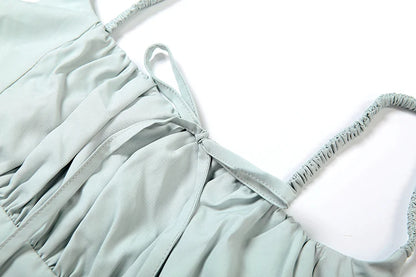 Green Pleated Crop Top and Maxi Skirt Set