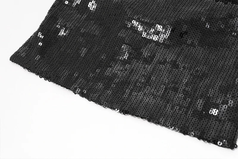Black Sequin Halter Backless Top