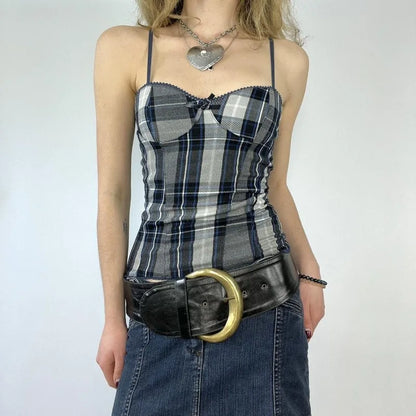 Plaid Patchwork Slim Tank Top