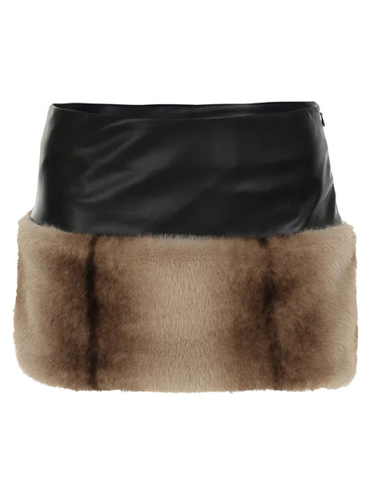 Furry Backless Strapless Mini Skirt Set Light Brown