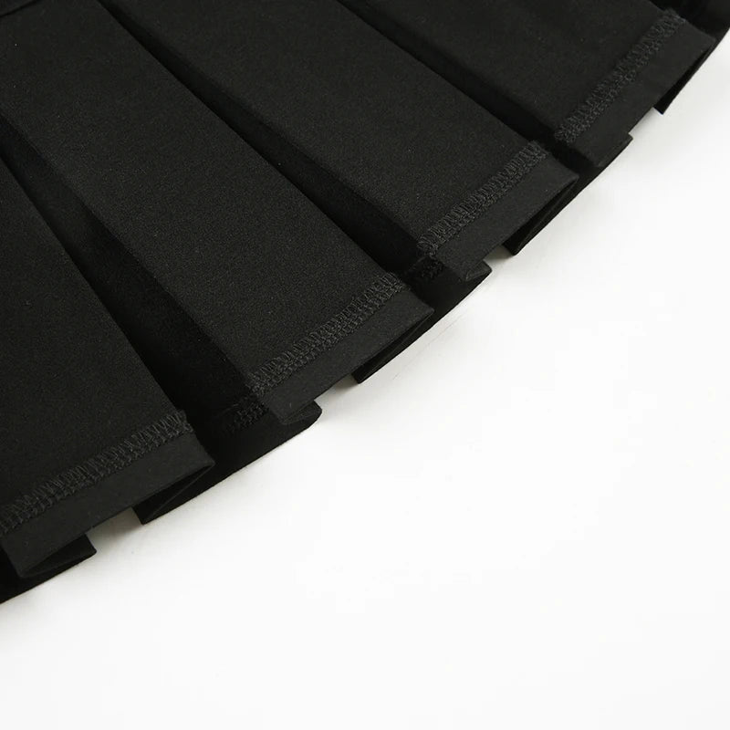 Black Low Waisted Pleated Mini Skirt
