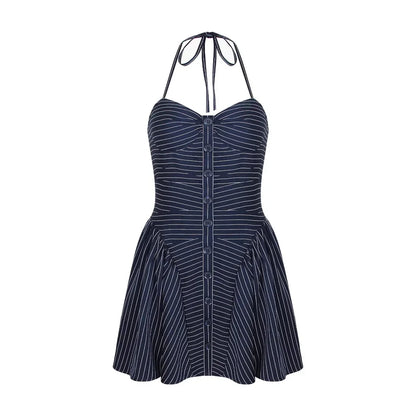 Blue Striped Mini Dress Navy