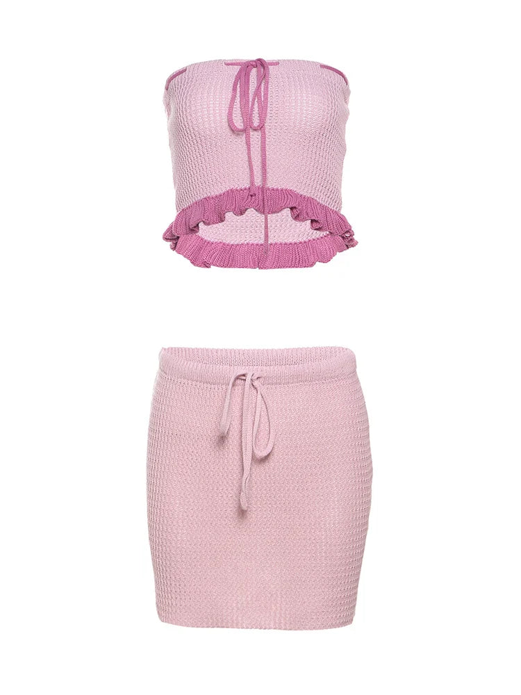 chet Shirring 2 Piece Set Ruffle Straple Top Skirt