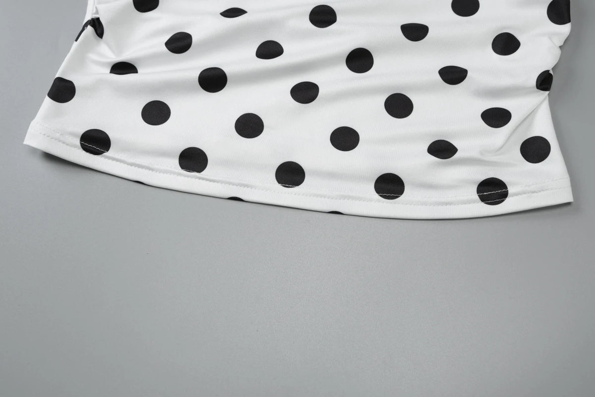 White Backless Slim Ruched Polka Dot Tank Top