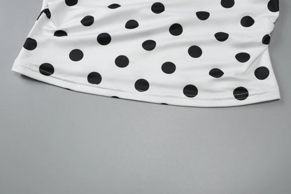 White Backless Slim Ruched Polka Dot Tank Top