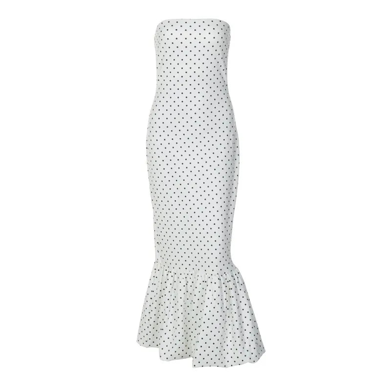 Polka Dot Strapless Mermaid Midi Dress