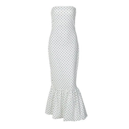 Polka Dot Strapless Mermaid Midi Dress