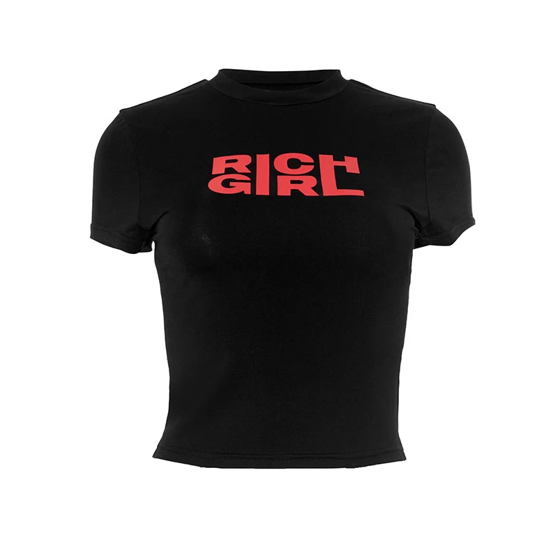 'S Short Slim Round Neck Letter Printed Short Sleeve T-Shirt Top Versatile