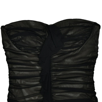 Mesh Patchwork Ruffle Edge Double Layered Bodycon Dress