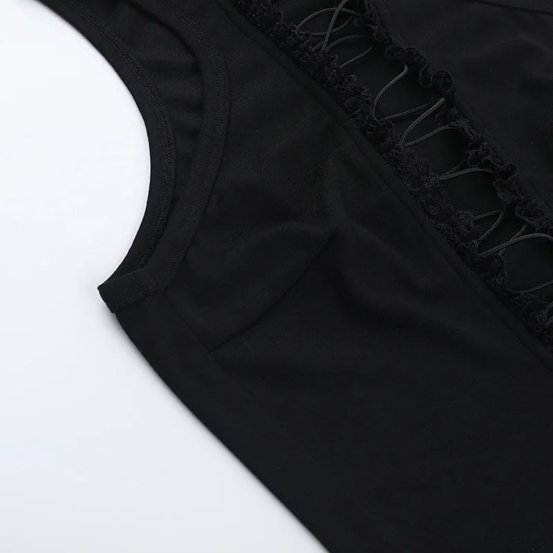 Black Hollow Out Crop Top