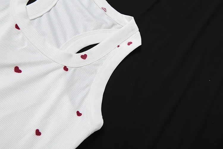 Comtable Heart Print Two Piece Set Square Collar Sleeveless Crop Top Stretch Shorts