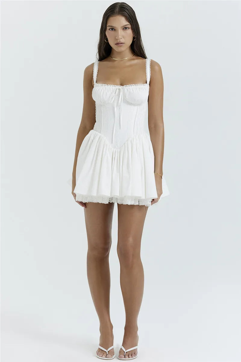 Elegant White Lace Backless Mini Dress