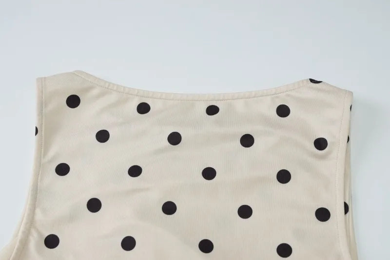 Khaki Polka Dot Crew Neck Sleeveless Top