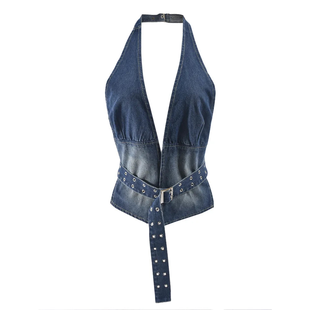 Denim Cut Out Backless Top