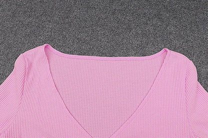 Pink Ribbed Knit Long Sleeve Crop Top