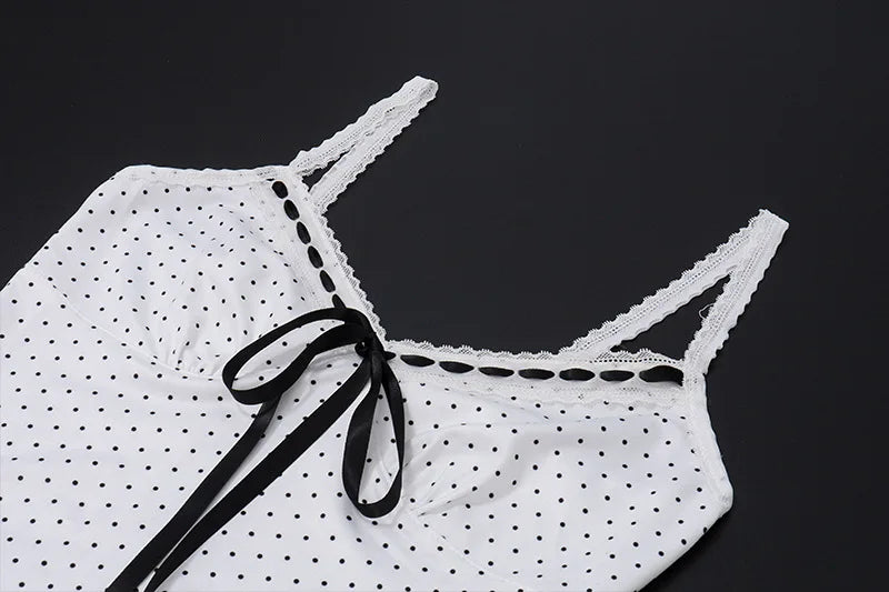 White Polka Dot Top and Long Skirt Two Piece Set