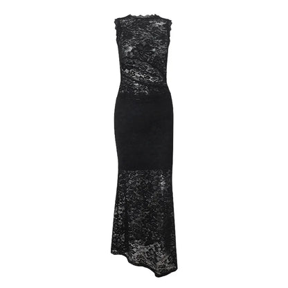 Black Lace See Through Top and Maxi Skirt Two Piece Set
