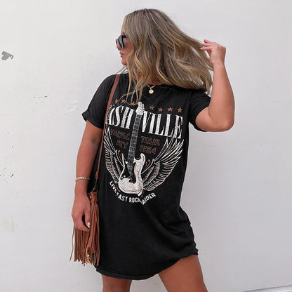 S Spring Printed Lengthened Wide T-Shirt Dress