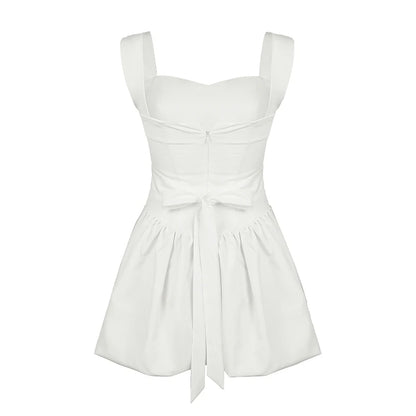 White Satin Bow Mini Dress