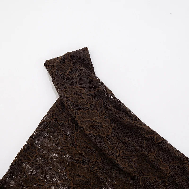 See Through Lace One Shoulder High Slit Maxi Dress
