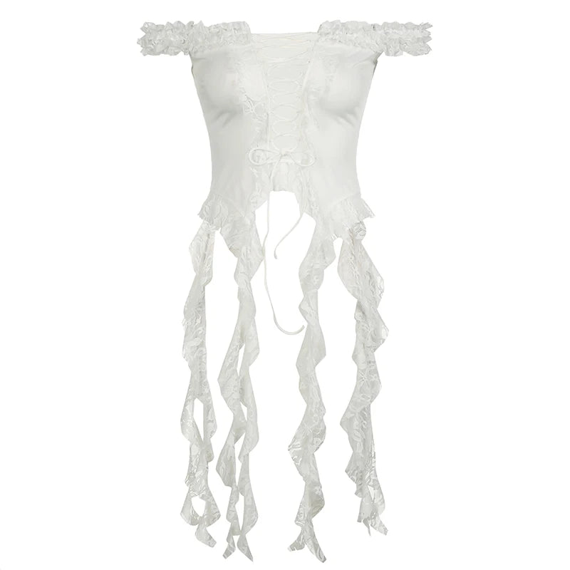 White Floral Lace Ruffle Top