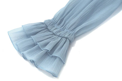 Blue Mesh Ruffles Mini Dress