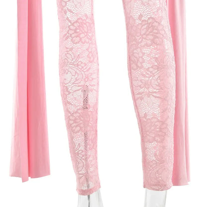 One Piece Long Sleeve See Through Lace Mesh Jumpsuit