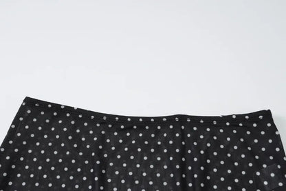 Black Polka Dot Mesh Sheer Top and Long Skirt Two Piece Set