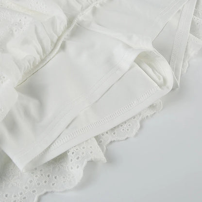 White Embroidery Mini Skirt with Shorts