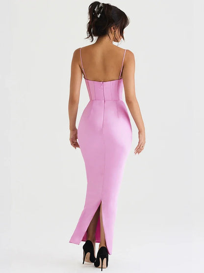 Satin Maxi Bodycon Dress - Corset Style Evening Dress