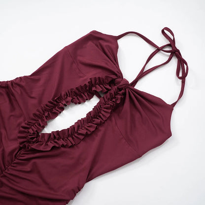 Wine Patchwork High Slit Maxi Dress