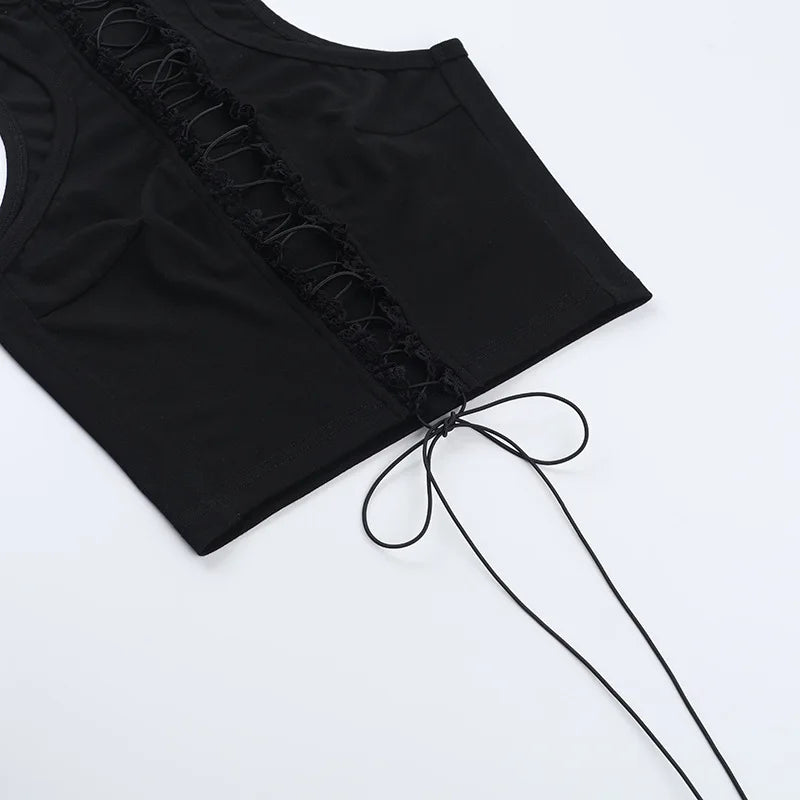 Black Hollow Out Crop Top