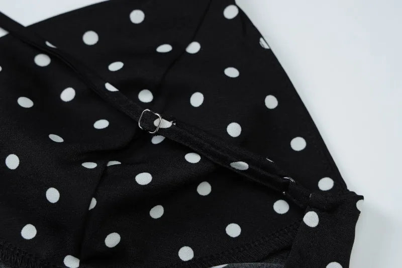 Black Polka Dot V-Neck Backless Maxi Dress