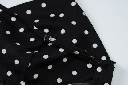 Black Polka Dot V-Neck Backless Maxi Dress