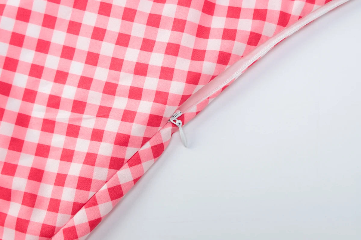 Red V-Neck Sleeveless Backless Plaid Long Dress