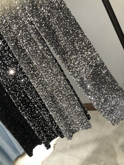 Trendy Sparkling Gold High-Waist Wide-Leg Pants