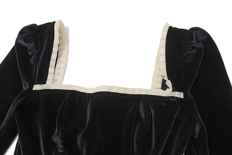 Black Square-Neck Patchwork Long Sleeve Top