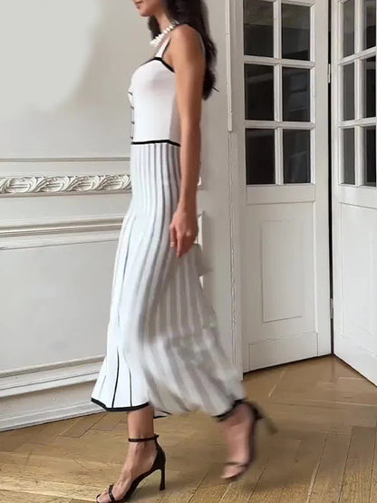 Knit Backless Spaghetti Strap A-line Dress - White
