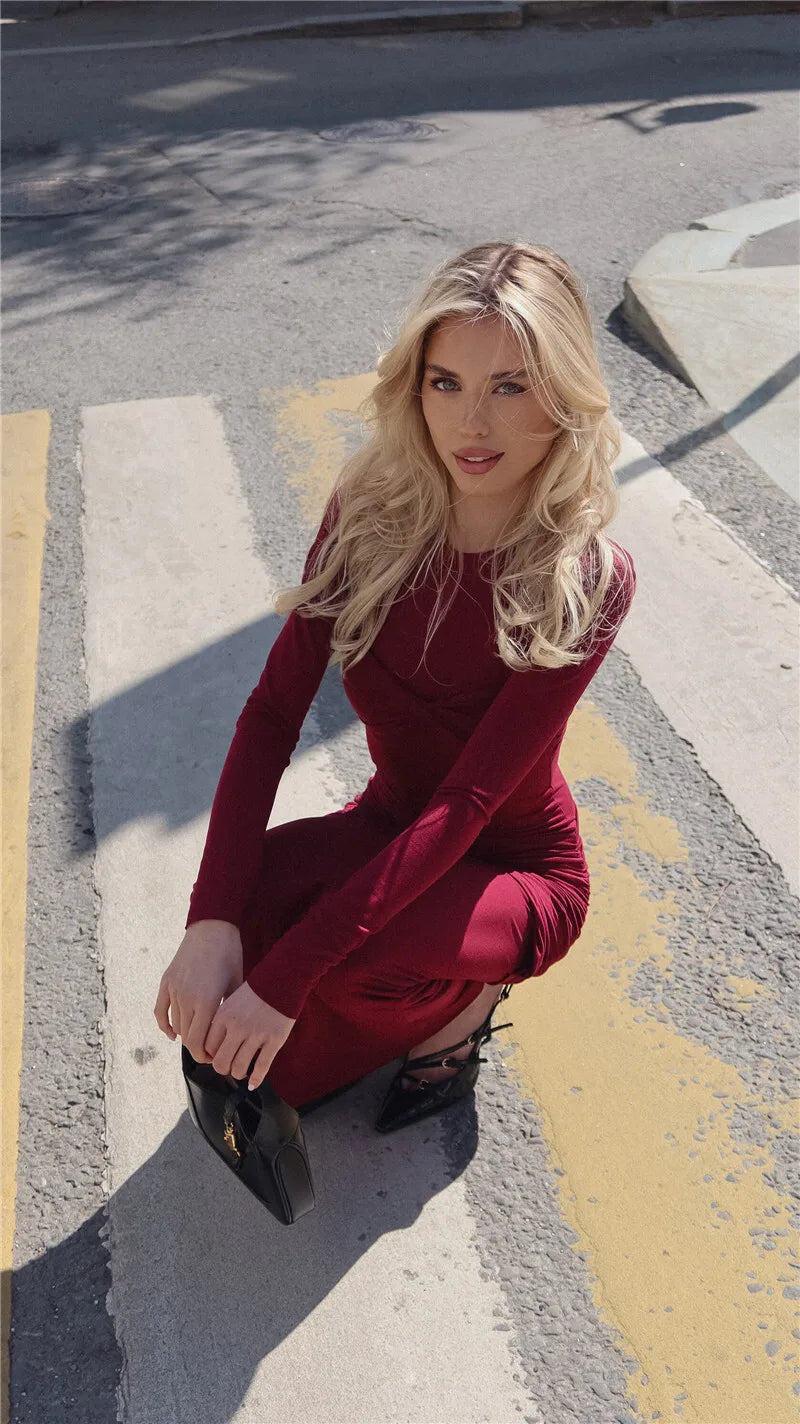 Long Sleeve Knitted Bodycon Maxi Dress