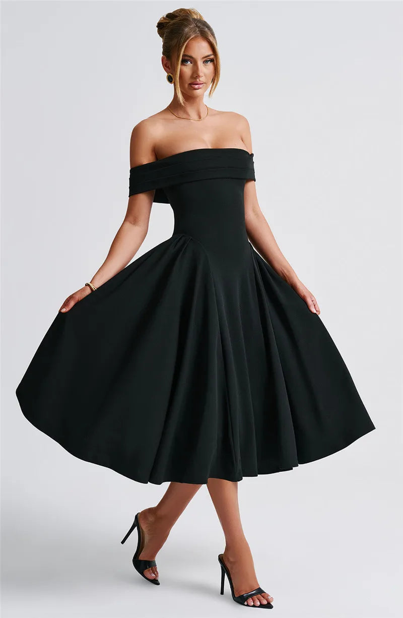 Off Shoulder Backless Midi Dress