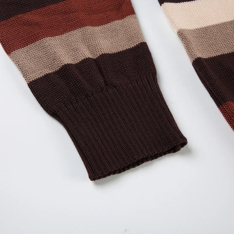 Retro V-neck Striped Sweaters Loose Pullovers Top