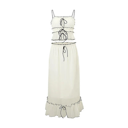 White Mesh Lace Top & Maxi Skirt Set