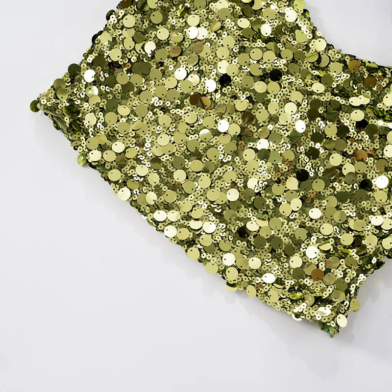 Green Low-Cut Sequin Backless Tank Top