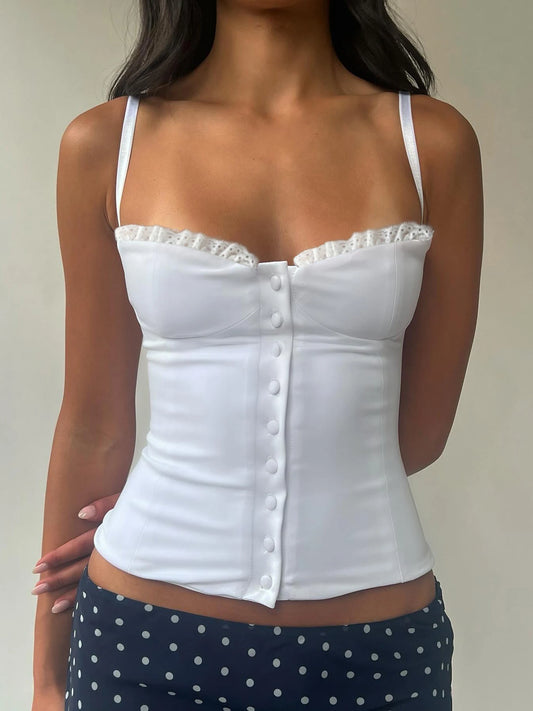 Lace Button Camisole Slim Crop Top Retract Your Waist Vest Top