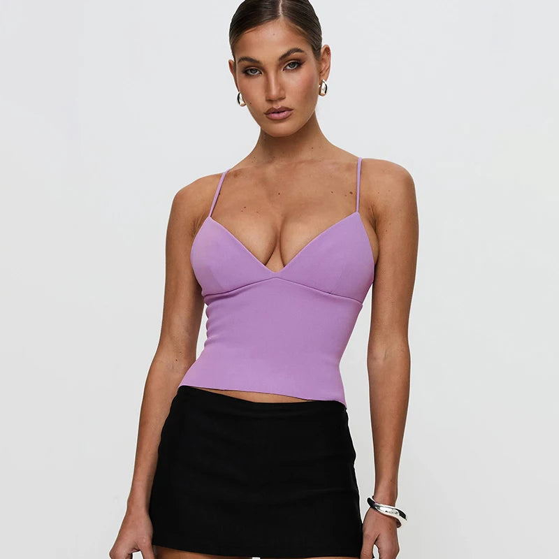 V-Neck Open Camiole Underhirt Top Backless Patchwork Underhirt Top