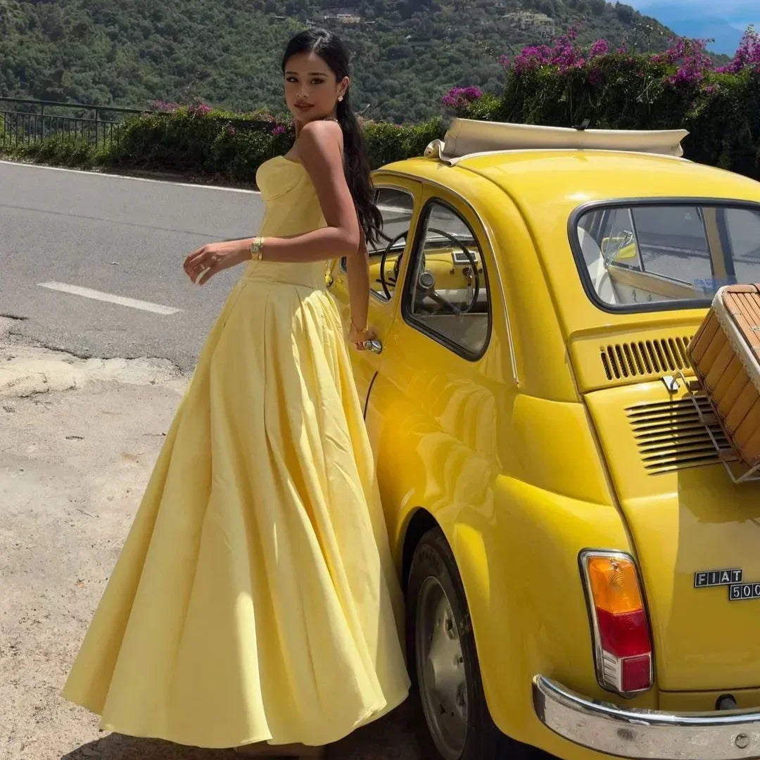 Strapless Bodycon Dress Yellow Dress
