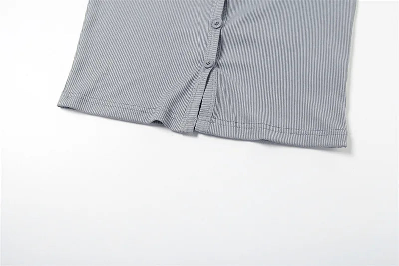 Gray Button Up Hollow Backless Halter Top