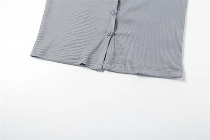 Gray Button Up Hollow Backless Halter Top