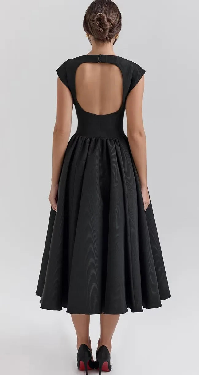 French Backless Sleeveless Pleated Slim Fit Vest Dress for