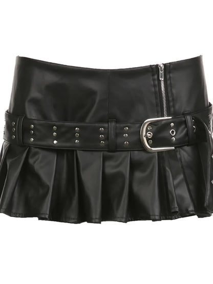 Low Waisted PU Black Mini Shorts with Adjustable Zipper black